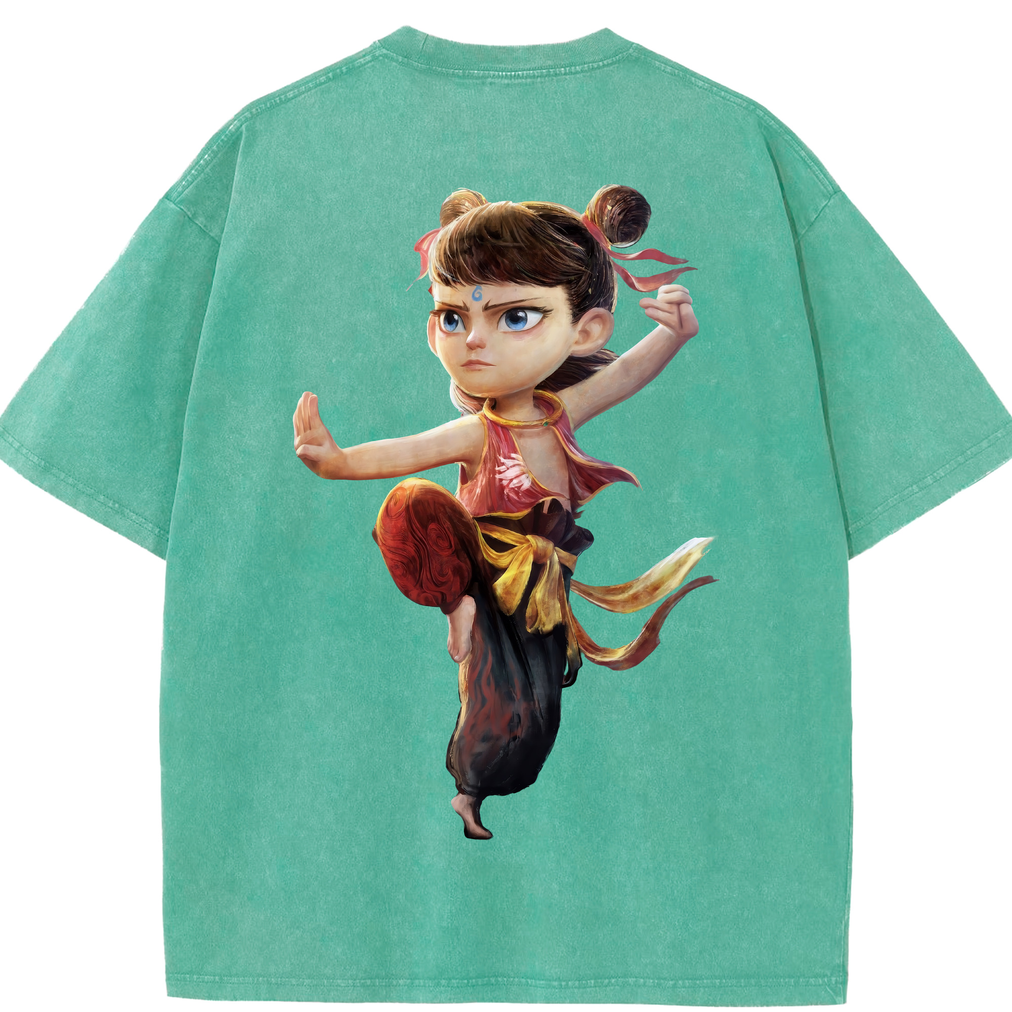 （画像用） Ne Zha 2 ナタ 魔童の大暴れ 綿100% ヴィンテージ風 半袖Tシャツ（背面プリント）